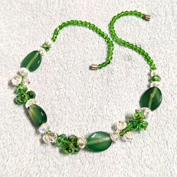 Vintage Artisan Made Green Crystal Bead and Glass Bead Necklaces - Picture 2 of 13